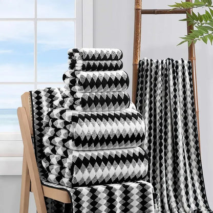 Piece Bathroom Towel Set Black White2 Oversized Large Bath Towels Sheet,2 Hand Towels,4 Washcloths 600GSM Soft Towel Set for Bat