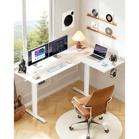 "L-Shaped Electric Standing Desk With Dual Motors