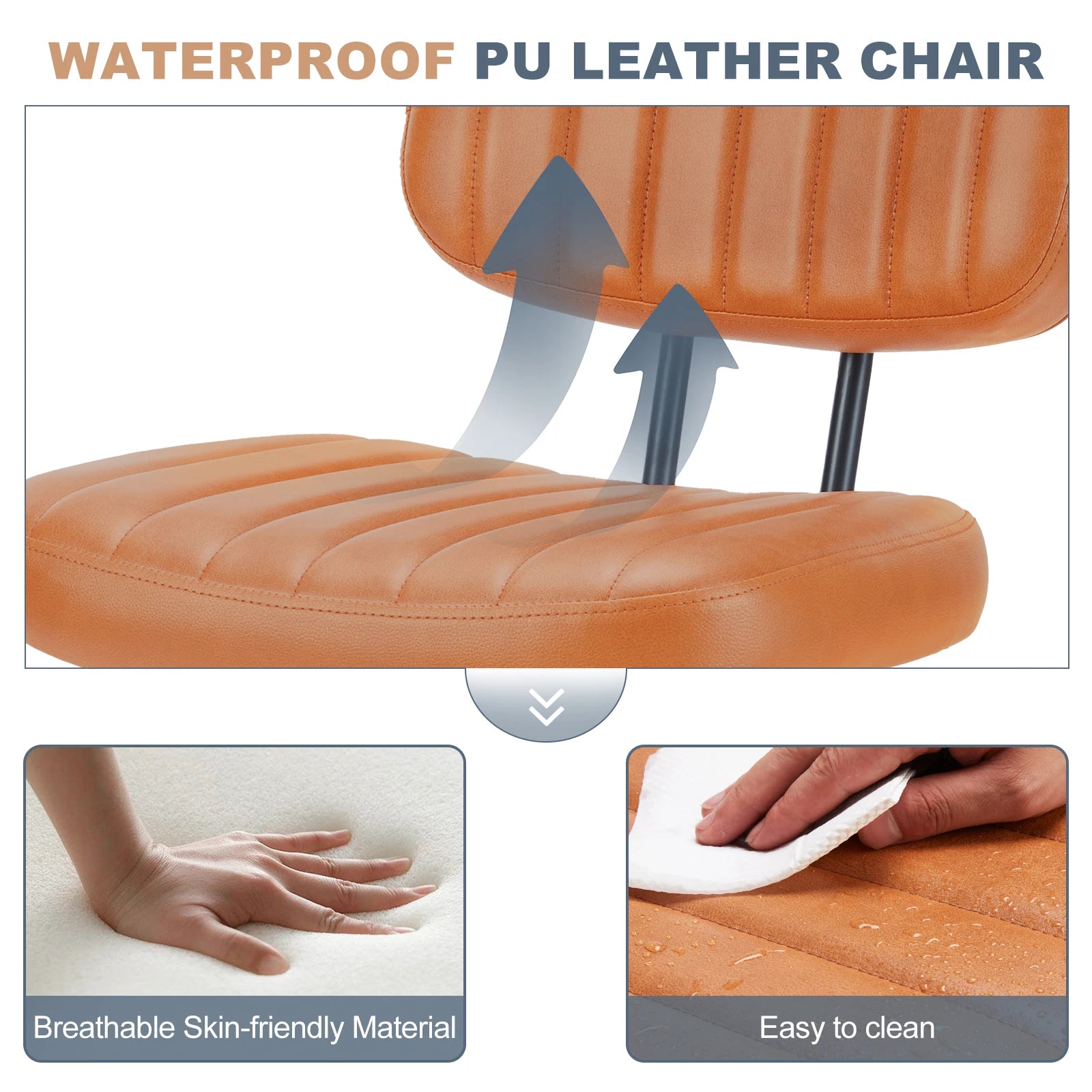 Armless Adjustable Computer Chair With 360° Swivel