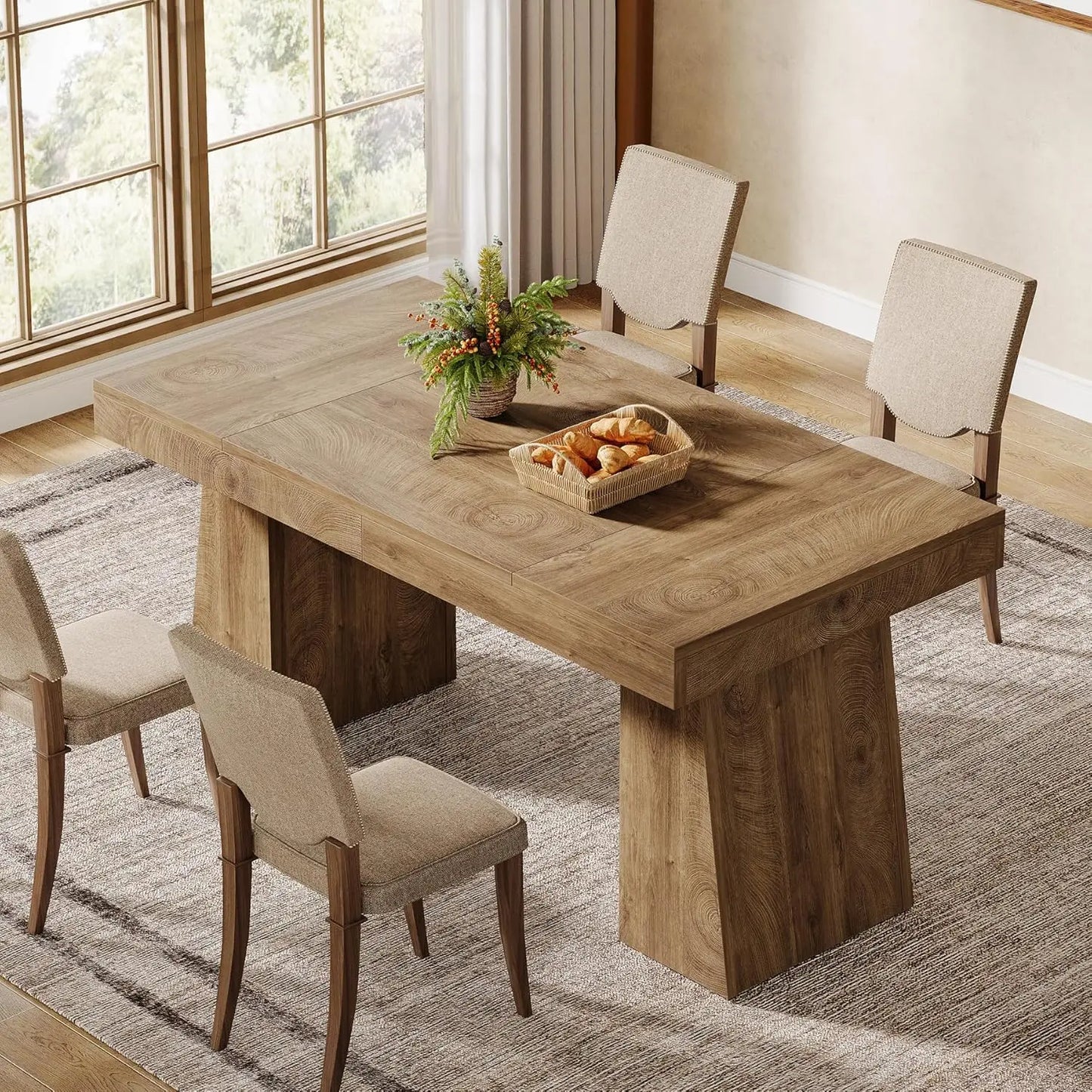 Mid-Century Modern Dining Table With Double Pedestal
