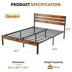 JHK Queen Size Metal Platform Bed Frame