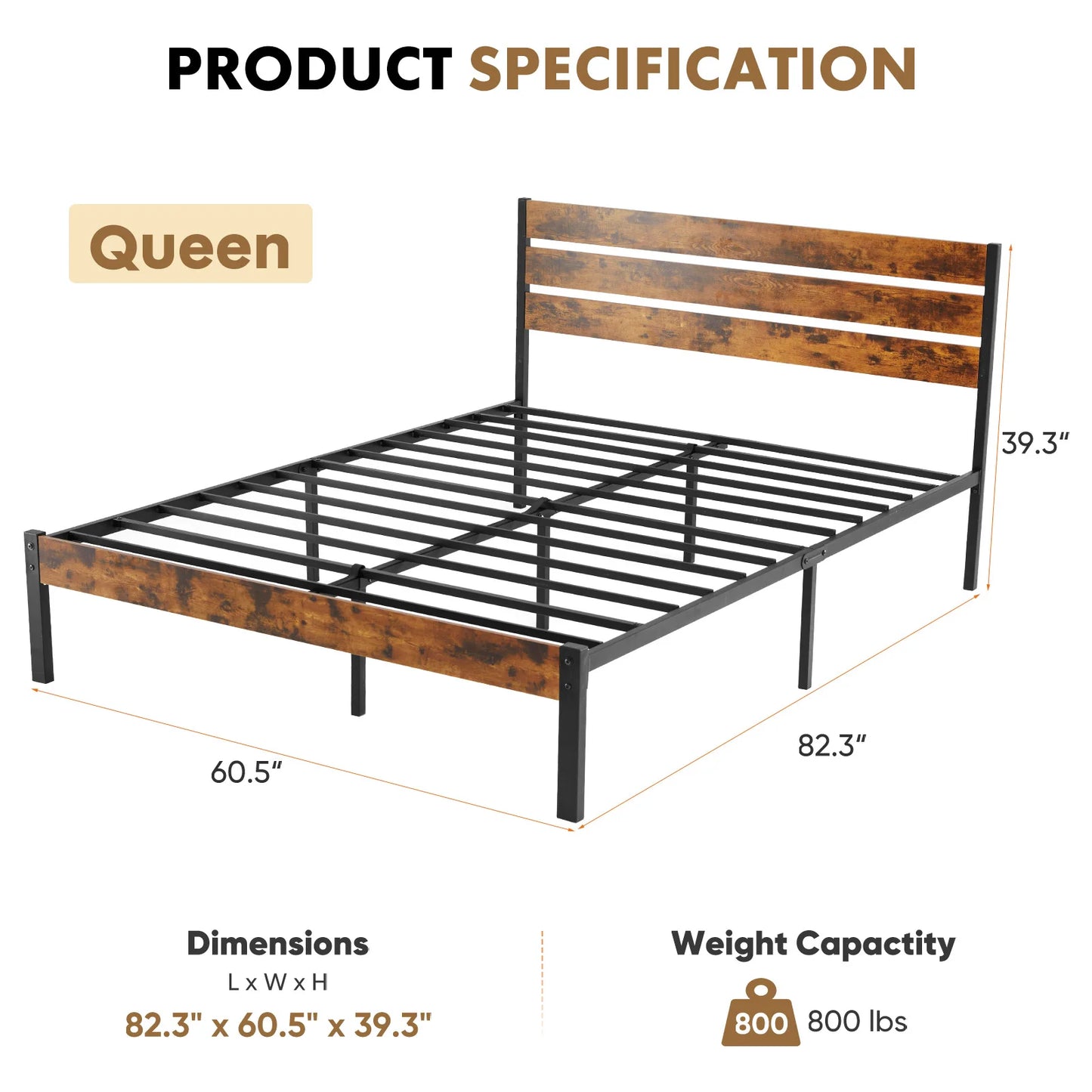 JHK Queen Size Metal Platform Bed Frame