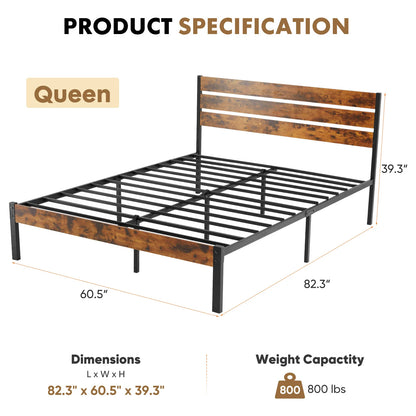 JHK Queen Size Metal Platform Bed Frame