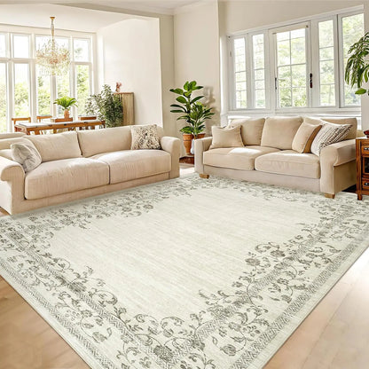 Floral Bordered Large Area Rug