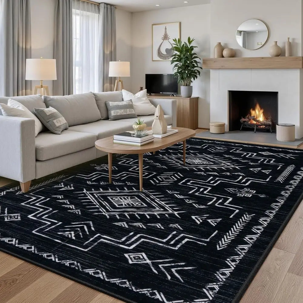 Black And White Area Rug, Moroccan Style