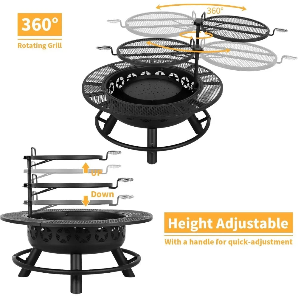 35" Fire Pit With 2 Cooking Grate & Charcoal Pan