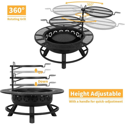 35" Fire Pit With 2 Cooking Grate & Charcoal Pan