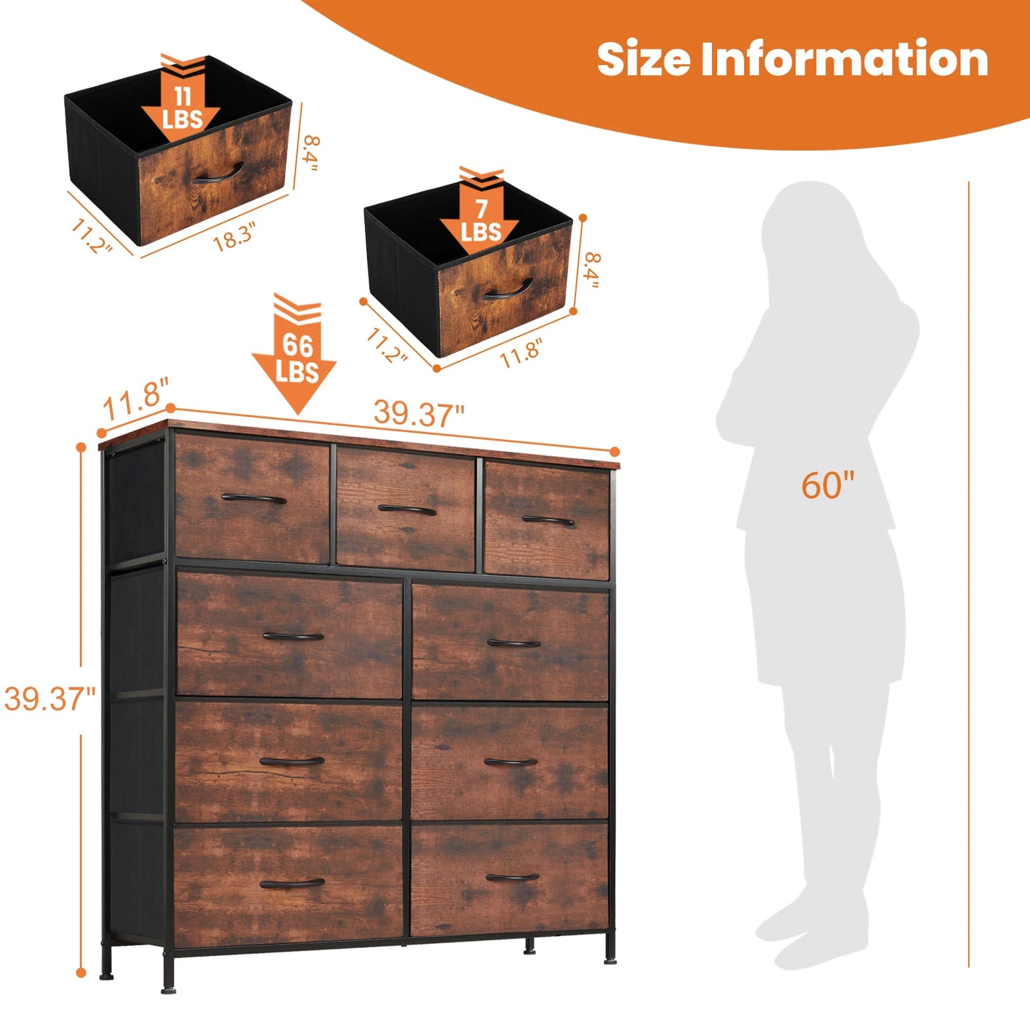 JHK Tall Wardrobe Chest With 9 Drawer