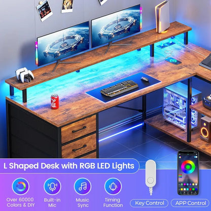 Gaming Desk With Lights & Power Outlets