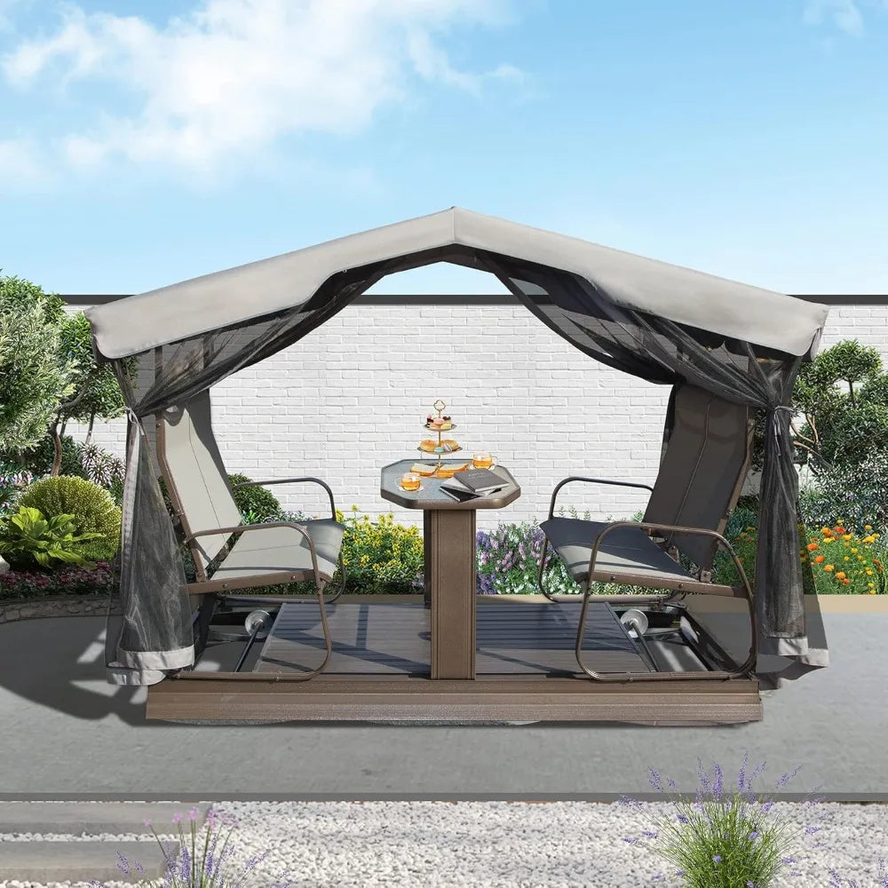 Domi 4-Seat Outdoor Glider Benches With Canopy
