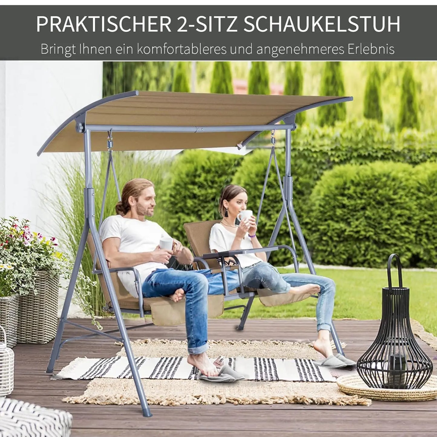 Porch Swing With Canopy Pivot Storage Table