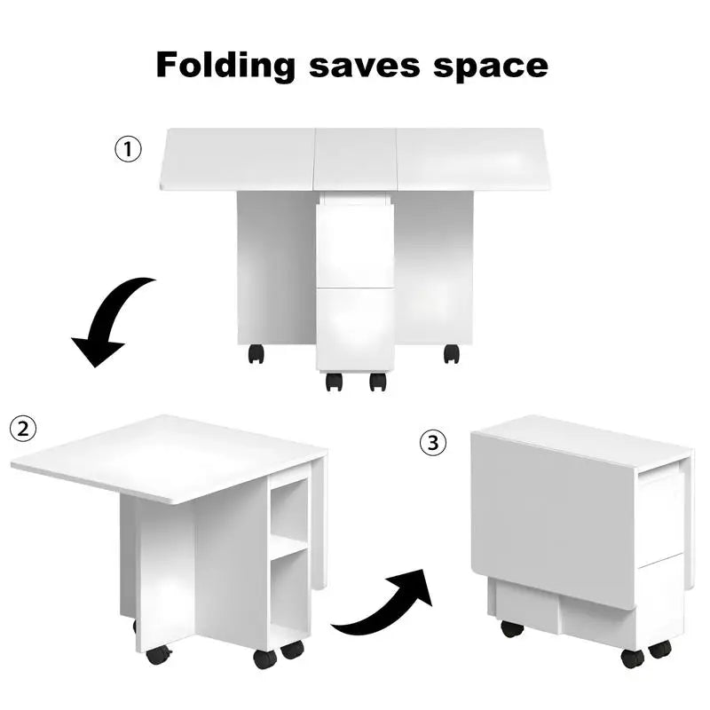 Space Saving Foldable Dining Table W/Storage And Wheels