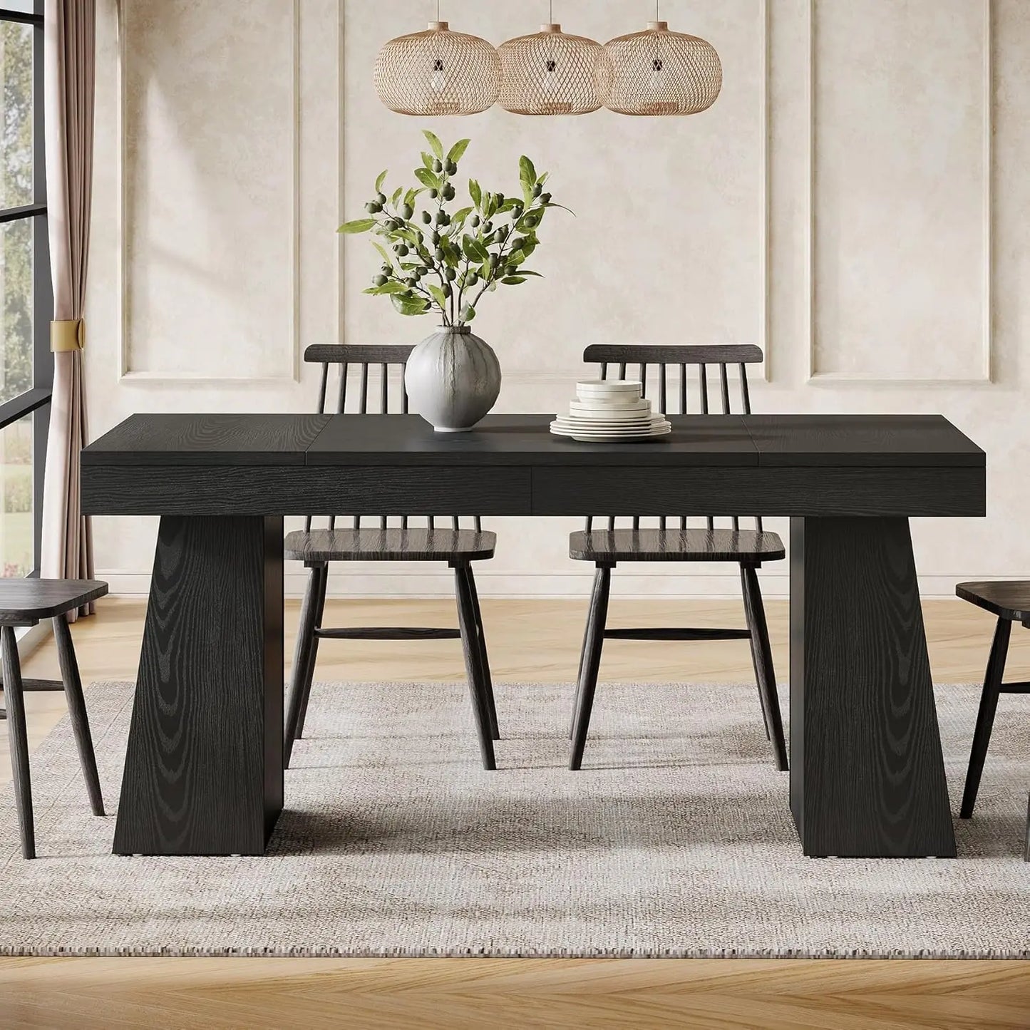 Mid-Century Modern Dining Table With Double Pedestal