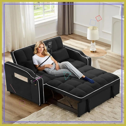 Modern 3-in-1 Convertible Velvet Sleeper Sofa Bed