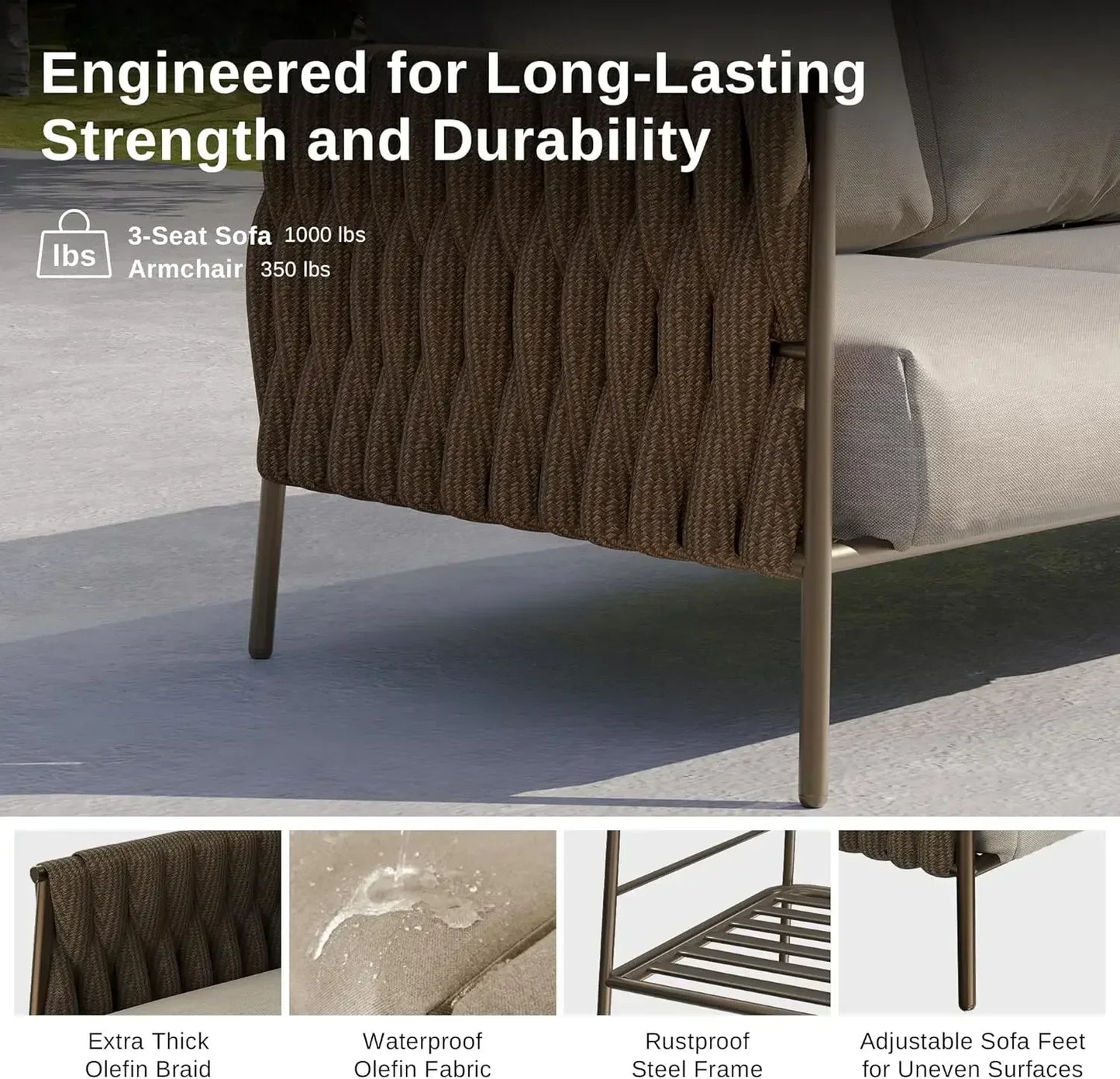 Patio Sofa Set With Two Round Coffee Table