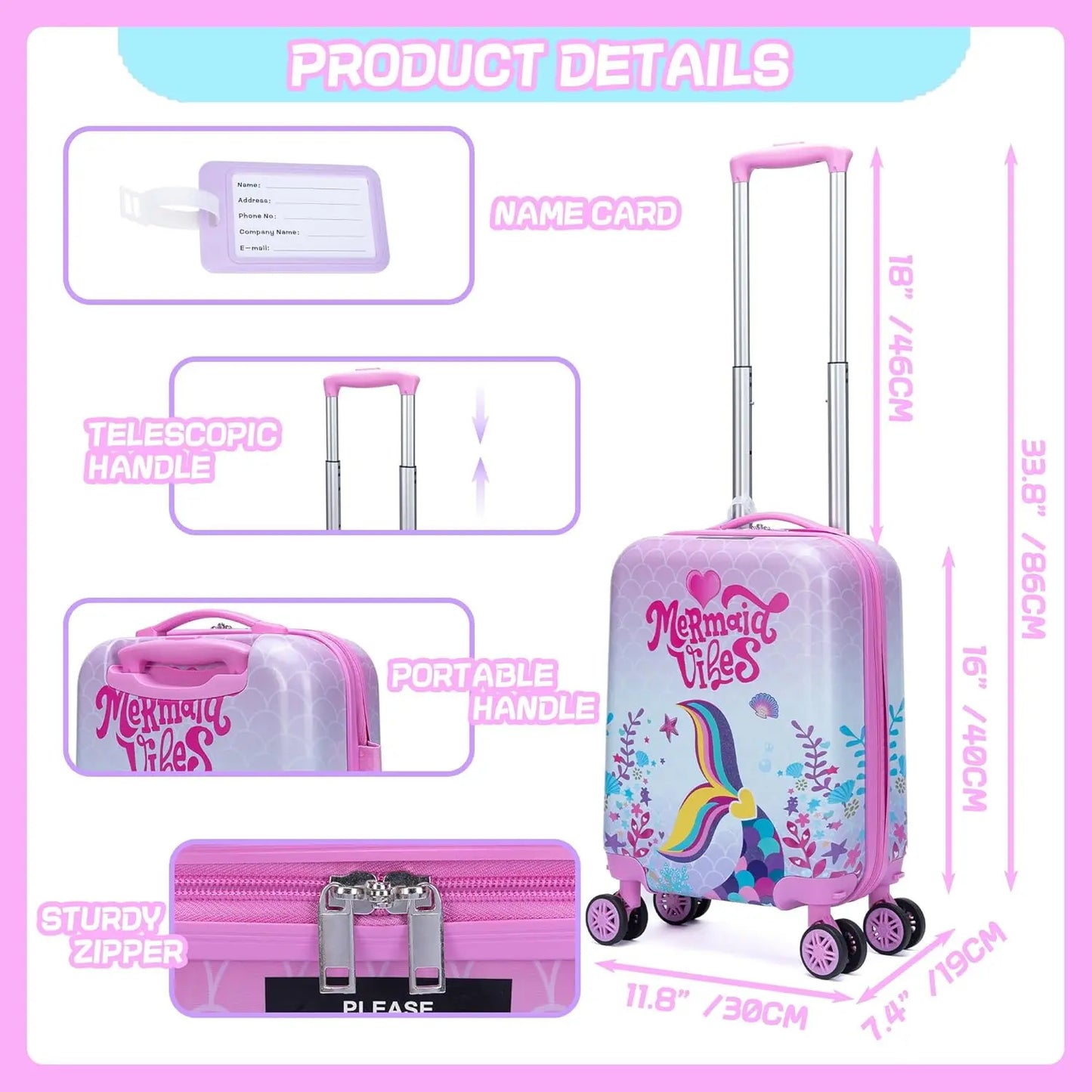 Pink Mermaid Kids Luggage Set